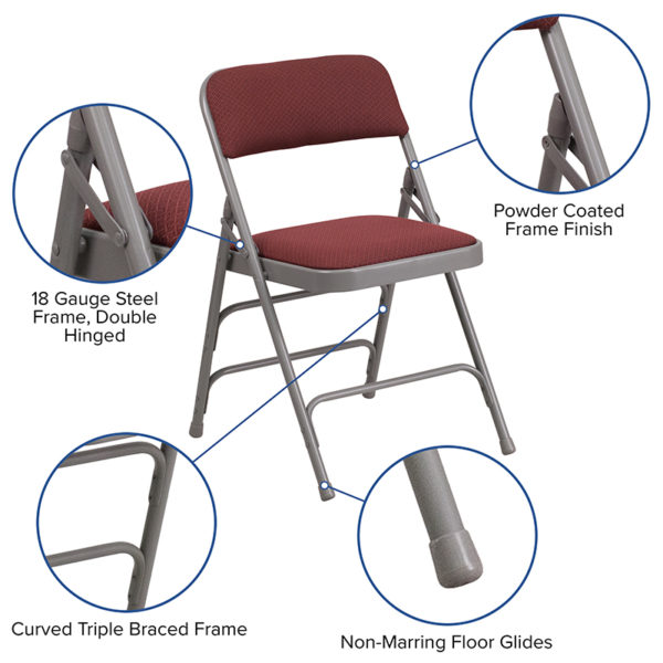 Nice 2 Pk. HERCULES Series Curved Triple Braced & Double Hinged Patterned Fabric Metal Folding Chair 1" Thick Padded Seat with CAL 117 Foam folding chairs in  Orlando
