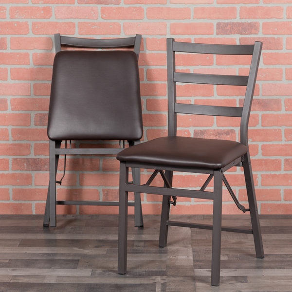 Buy Set of 2 Metal Dining Chairs Brown Ladderback Folding Chair in  Orlando