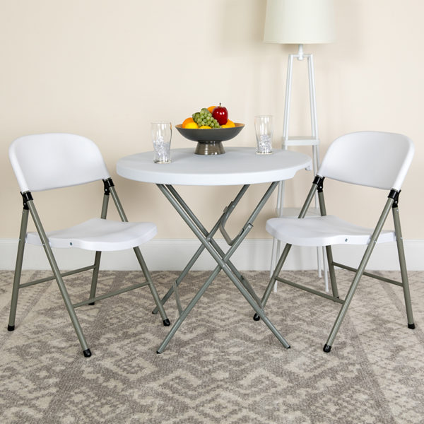 Buy Set of 2 white plastic folding chairs with gray frame White Plastic Folding Chair in  Orlando