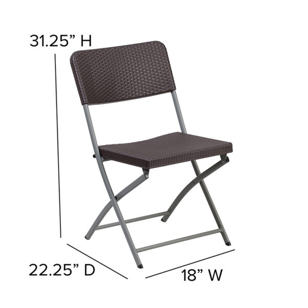 Nice 2 Pk. HERCULES Series RatPlastic Folding Chair with Frame Brown Rattan Plastic Back and Seat folding chairs in  Orlando