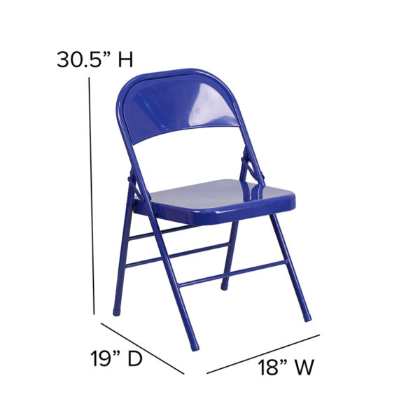 Nice 2 Pk. HERCULES COLORBURST Series Blue Triple Braced & Double Hinged Metal Folding Chair Riveted Steel Components folding chairs in  Orlando