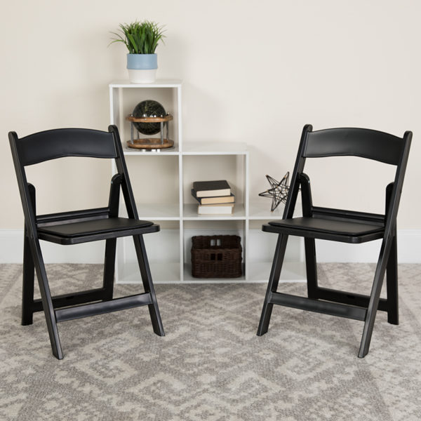 Buy Black resin folding chairs with padded seats Black Resin Folding Chair near  Lake Buena Vista