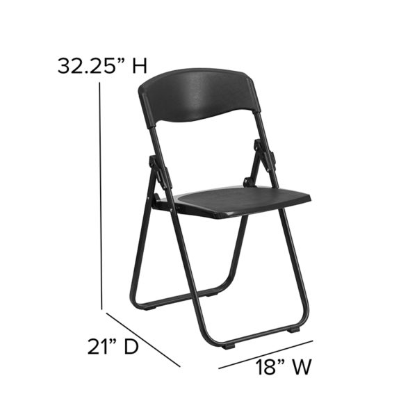 Nice 2 Pk. HERCULES Series 500 lb. Capacity Heavy Duty Plastic Folding Chair with Built-in Ganging Brackets Ergonomically Contoured Design with Black Plastic Back and Seat folding chairs in  Orlando