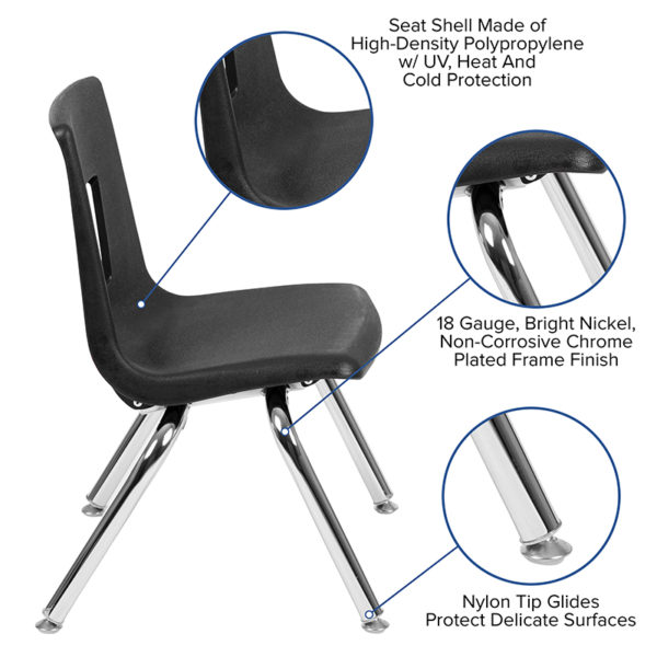 Shop for Black Student Stack Chair 12"w/ High-density Polypropylene Seat Shell with UV