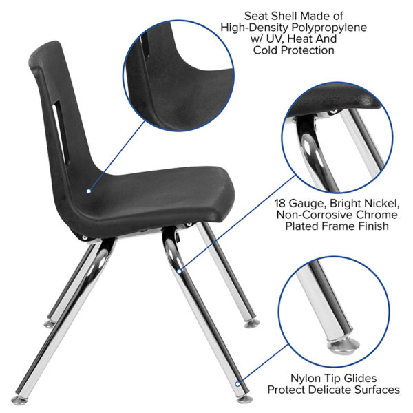 Shop for Black Student Stack Chair 14"w/ High-density Polypropylene Seat Shell with UV