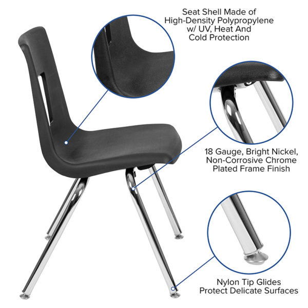 Shop for Black Student Stack Chair 16"w/ High-density Polypropylene Seat Shell with UV