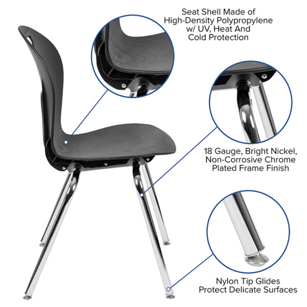Shop for Black Student Stack Chair 18"w/ Waterfall Seat reduces pressure on your legs in  Orlando