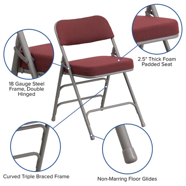Nice HERCULES Series Premium Curved Triple Braced & Double Hinged Fabric Metal Folding Chair 2.5" Thick Padded Seat with CAL 117 Foam folding chairs near  Daytona Beach