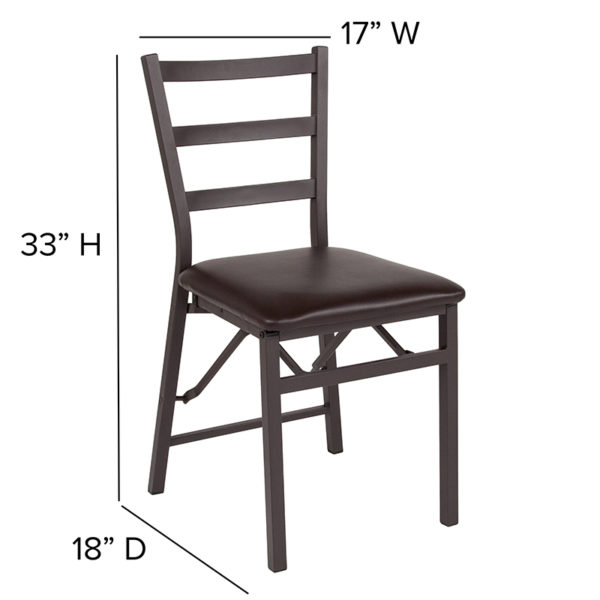 Nice HERCULES Series Folding Ladder Back Metal Chair with Vinyl Seat Brown Vinyl Upholstered Seat folding chairs near  Oviedo