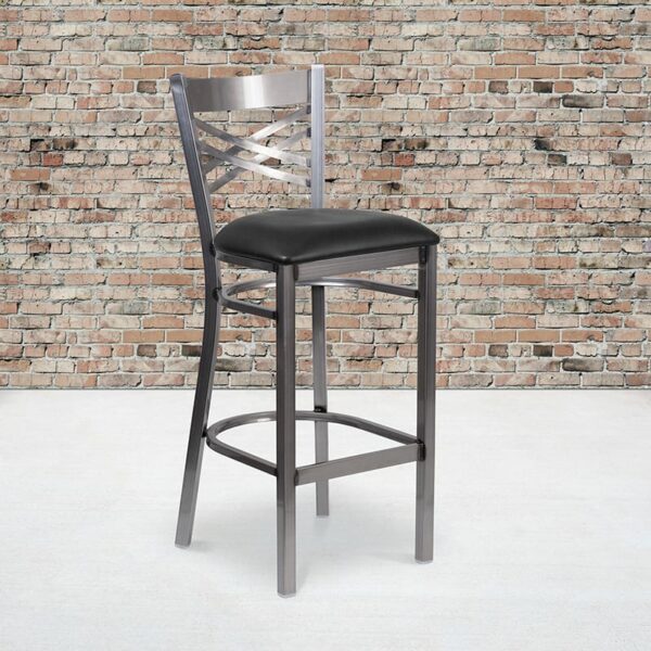 Buy Metal Dining Bar Stool Clear X Stool-Black Seat near  Clermont