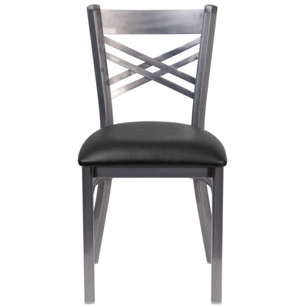 Nice HERCULES Series ''X'' Back Metal Restaurant Chair - Vinyl Seat Black Vinyl Upholstered Seat restaurant seating near  Leesburg