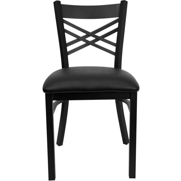 Nice HERCULES Series ''X'' Back Metal Restaurant Chair - Vinyl Seat Black Vinyl Upholstered Seat restaurant seating near  Lake Mary