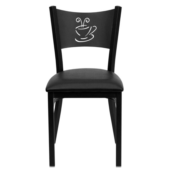 Nice HERCULES Series Back Metal Restaurant Chair - Vinyl Seat Black Vinyl Upholstered Seat restaurant seating near  Winter Springs