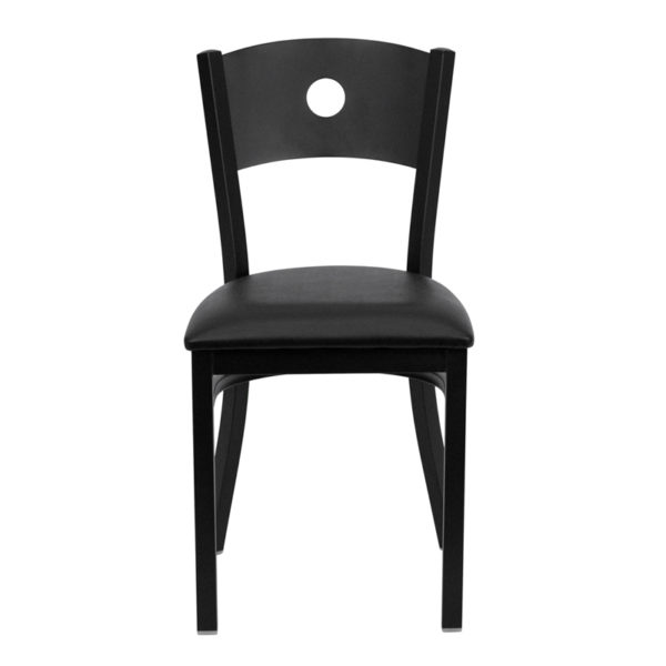 Nice HERCULES Series Circle Back Metal Restaurant Chair - Vinyl Seat Black Vinyl Upholstered Seat restaurant seating in  Orlando