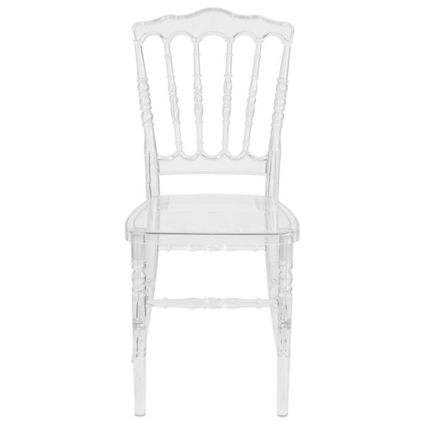 Nice Flash Elegance Napoleon Stacking Chair Clear Ice Finish restaurant seating near  Winter Springs