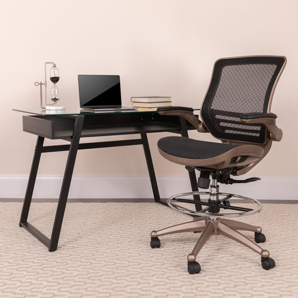 Buy Adjustable height drafting chair with arms Black/Gold Mesh Drafting Chair near  Casselberry