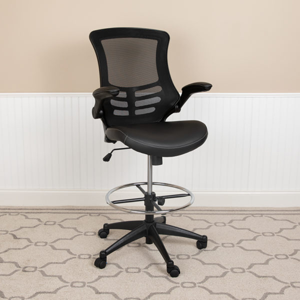 Buy Contemporary Drafting Stool with Flip-Up Arms Black Mesh Draft Chair near  Clermont at Capital Office Furniture