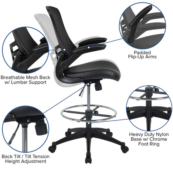 Nice Mid-Back Mesh Ergonomic Drafting Chair w/ LeatherSoft Seat
