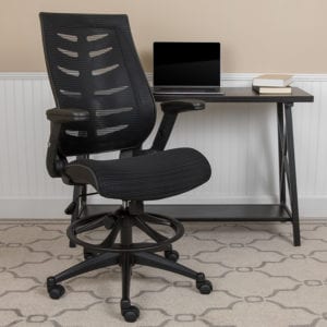 Buy Contemporary Drafting Stool with Height Adjustable Flip-Up Arms Black Mesh Drafting Chair near  Sanford at Capital Office Furniture