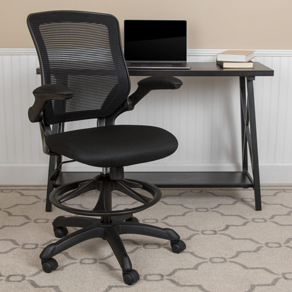 Buy Contemporary Drafting Stool with Flip-Up Arms Black Mesh Drafting Chair near  Lake Buena Vista at Capital Office Furniture