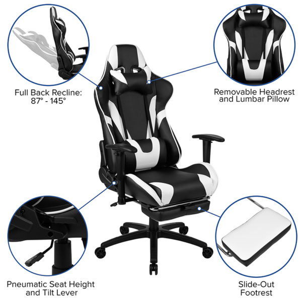 Nice Gaming Desk & Footrest Reclining Gaming Chair Set w/ Cup Holder & Headphone Hook Detachable Cup Holder (3.5"W x 2.75"H) and Headset Hook (3.5"W x 3.75"D) home office furniture near  Lake Buena Vista at Capital Office Furniture