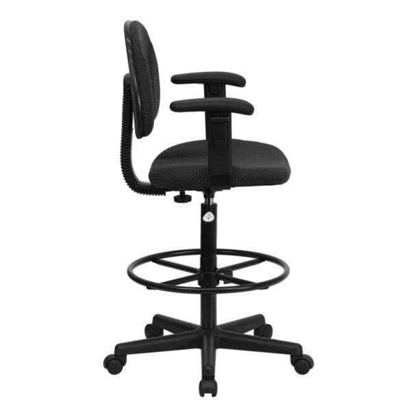 Nice Patterned Fabric Drafting Chair w/ Adjustable Arms (Cylinders: 22.5in-27inH or 26in-30.5inH) Back Depth Adjustment Knob accommodates your upper leg length office chairs near  Kissimmee at Capital Office Furniture