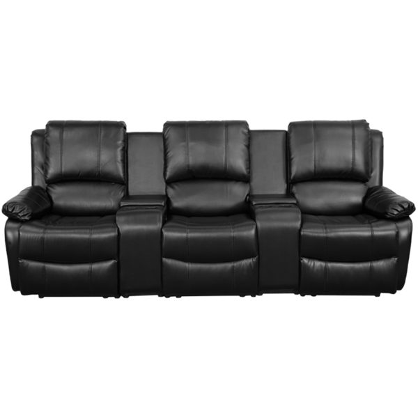 Nice Allure Series 3-Seat Reclining Pillow Back LeatherSoft Theater Seating Unit w/ Cup Holders Plush Upholstered Arms recliners near  Winter Garden at Capital Office Furniture