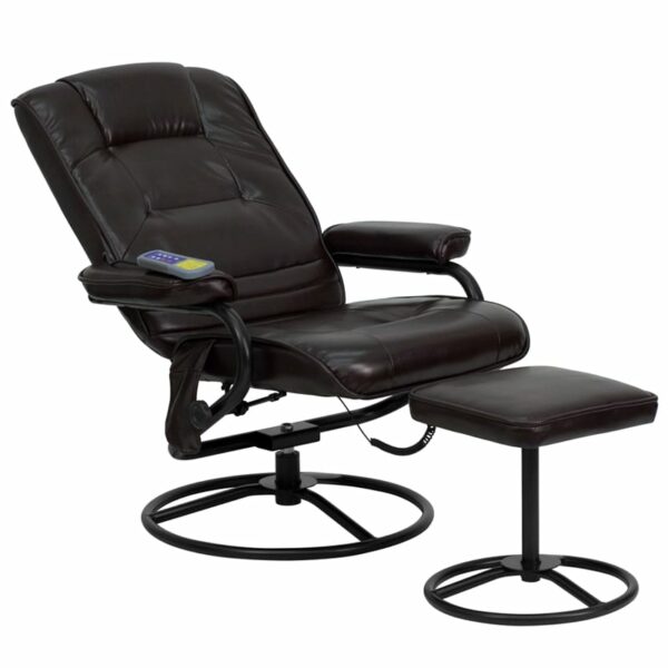 Nice Massaging Multi-Position Recliner & Ottoman w/ Metal Bases in LeatherSoft Plush Arms recliners near  Winter Garden at Capital Office Furniture