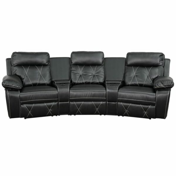 Nice Reel Comfort Series 3-Seat Reclining LeatherSoft Theater Seating Unit w/ Curved Cup Holders Plush Upholstered Arms recliners near  Kissimmee at Capital Office Furniture
