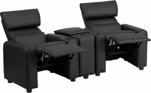 Shop for Kid's Black Leather Theaterw/ 2 Recliners with Rolled Cup Holder Armrests near  Oviedo at Capital Office Furniture