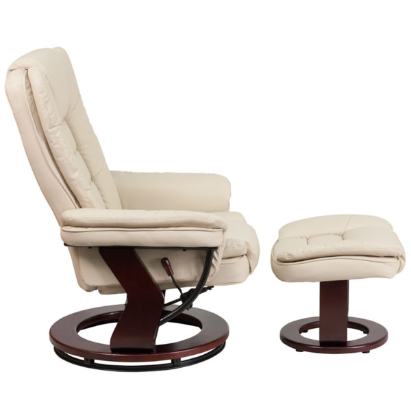 New recliners in beige w/ Recliner Chair has Ball-Bearing Swiveling Mahogany Wood Base with Floor Protector Glides at Capital Office Furniture near  Ocoee at Capital Office Furniture