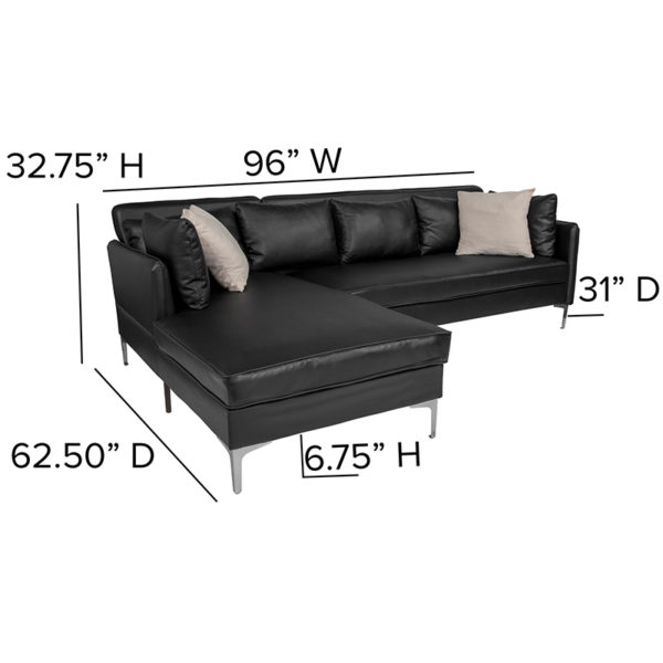 Nice Back Bay UpholsteAccent Pillow Back Sectional w/ Left Side Facing Chaise in LeatherSoft Black LeatherSoft Upholstery living room furniture in  Orlando at Capital Office Furniture