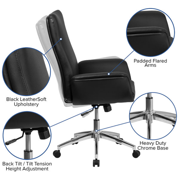 Nice Mid-Back LeatherSoft Executive Swivel Office Chair w/ FlaArms Built-In Lumbar Support office chairs near  Saint Cloud at Capital Office Furniture