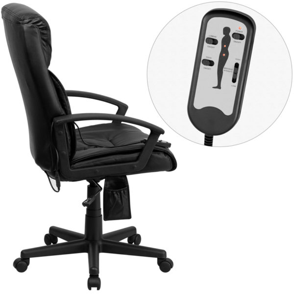 Nice High Back Ergonomic Massaging LeatherSoft Executive Swivel Office Chair w/ Side Remote Pocket & Arms Built-In Lumbar Support office chairs near  Windermere at Capital Office Furniture