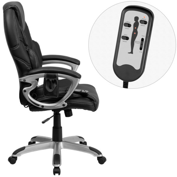 Nice High Back Ergonomic Massaging LeatherSoft Executive Swivel Office Chair w/ Base & Arms Built-In Lumbar Support office chairs near  Kissimmee at Capital Office Furniture