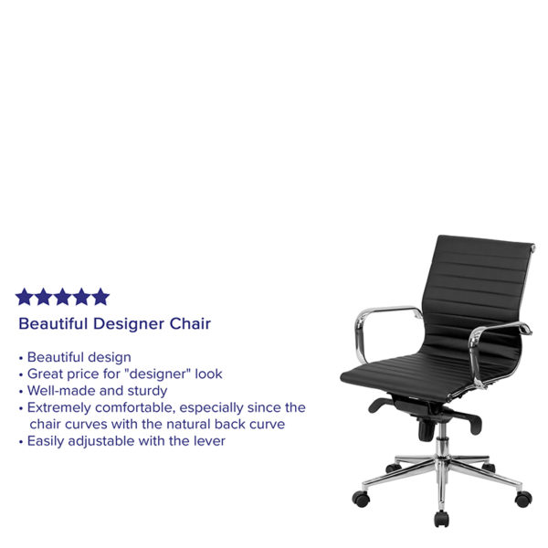 Nice Mid-Back Ribbed LeatherSoft Swivel Conference Office Chair w/ Knee-Tilt Control & Arms Coat Hanger Bar on Back office chairs near  Winter Park at Capital Office Furniture