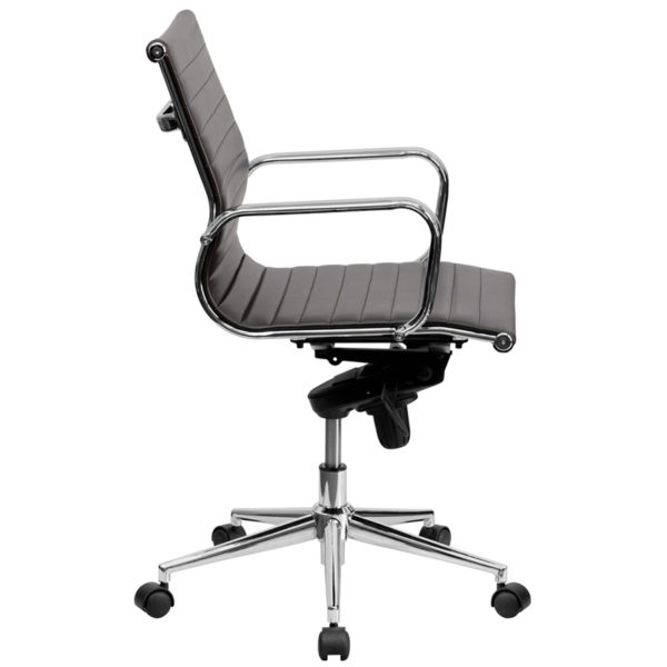 Nice Mid-Back Ribbed LeatherSoft Swivel Conference Office Chair w/ Knee-Tilt Control & Arms Coat Hanger Bar on Back office chairs near  Altamonte Springs at Capital Office Furniture