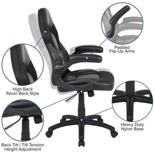 Nice X10 Gaming Chair Racing Office Ergonomic Computer PC Adjustable Swivel Chair w/ Flip-up Arms