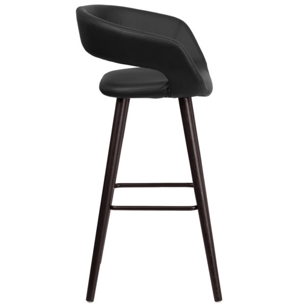 Nice Brynn Series 29in High Contemporary Wood Barstool in Vinyl Black Vinyl Upholstery kitchen and dining room furniture in  Orlando at Capital Office Furniture