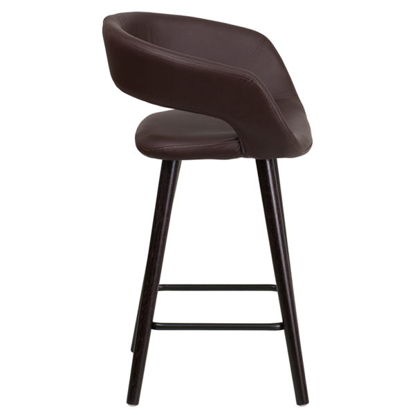 Nice Brynn Series 23.75in High Contemporary Wood Counter Height Stool in Vinyl Brown Vinyl Upholstery kitchen and dining room furniture in  Orlando at Capital Office Furniture
