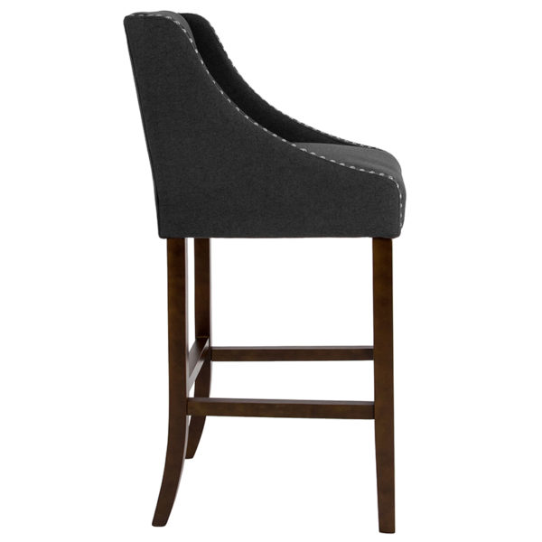 Nice Carmel Series 30in High Transitional Barstool w/ Accent Nail Trim in Fabric Solid Back Design kitchen and dining room furniture near  Saint Cloud at Capital Office Furniture
