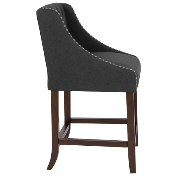 Nice Carmel Series 24in High Transitional Tufted Counter Height Stool w/ Accent Nail Trim in Fabric Nailhead Trimmed Curved Arms kitchen and dining room furniture near  Bay Lake at Capital Office Furniture
