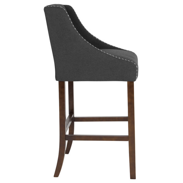 Nice Carmel Series 30in High Transitional Tufted Barstool w/ Accent Nail Trim in Fabric Nailhead Trimmed Curved Arms kitchen and dining room furniture near  Casselberry at Capital Office Furniture