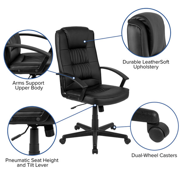 Nice Flash Fundamentals High Back LeatherSoft-Padded Task Office Chair w/ Arms