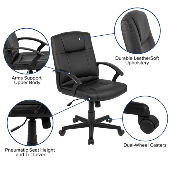 Nice Flash Fundamentals Mid-Back LeatherSoft-Padded Task Office Chair w/ Arms
