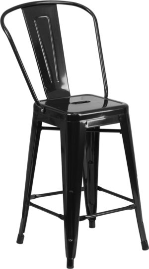 Buy Bistro Counter Stool with Ergonomic Slat Back 24" Black Metal Outdoor Stool near  Leesburg at Capital Office Furniture
