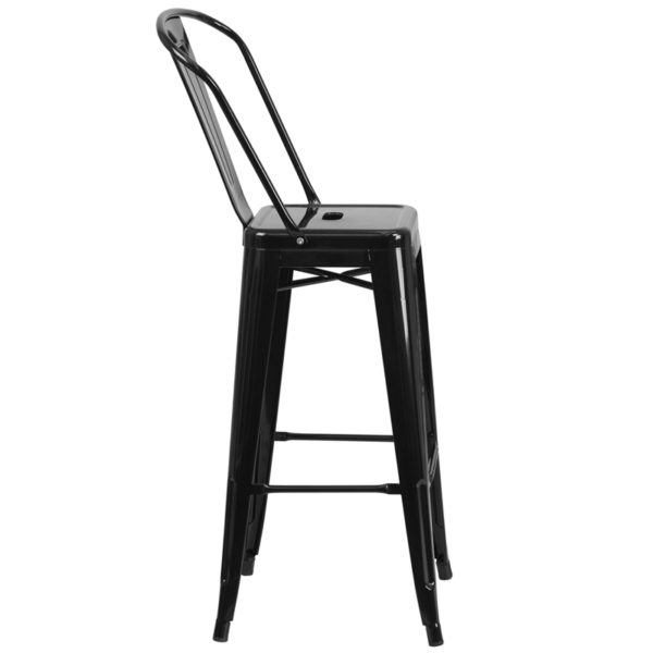 Nice Commercial Grade 30in High Metal Indoor-Outdoor Barstool w/ Removable Back Commercial Grade Galvanized Steel restaurant seating near  Winter Garden at Capital Office Furniture