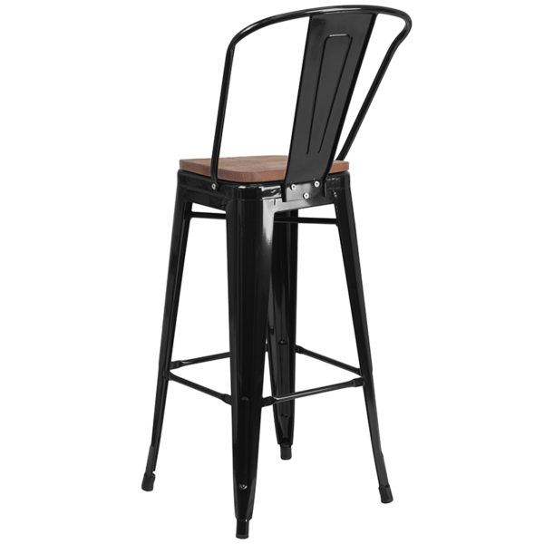 Shop for 30" Black Metal Barstoolw/ Textured Walnut Elm Wood Seat in  Orlando at Capital Office Furniture