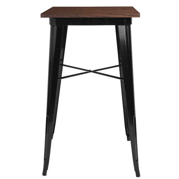 Nice 23.5in Square Metal Indoor Bar Height Table w/ Rustic Wood Top 1" Thick Textured