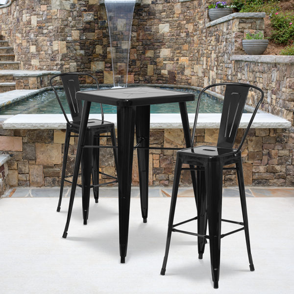 Buy Bar Height Table and Stool Set 23.75SQ Black Metal Bar Set near  Winter Garden at Capital Office Furniture